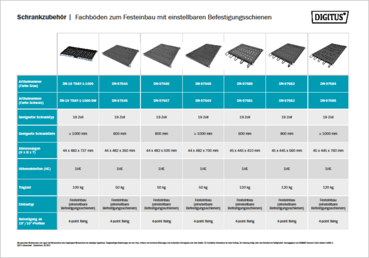 Fachböden zum Festeinbau mit einstellbaren Befestigungsschienen